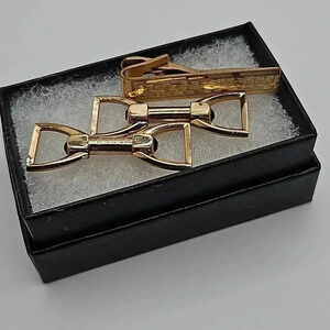 RARE Christian Dior Horse Bridle Cufflinks Gold and Onyx and Gold Filled Tie bar